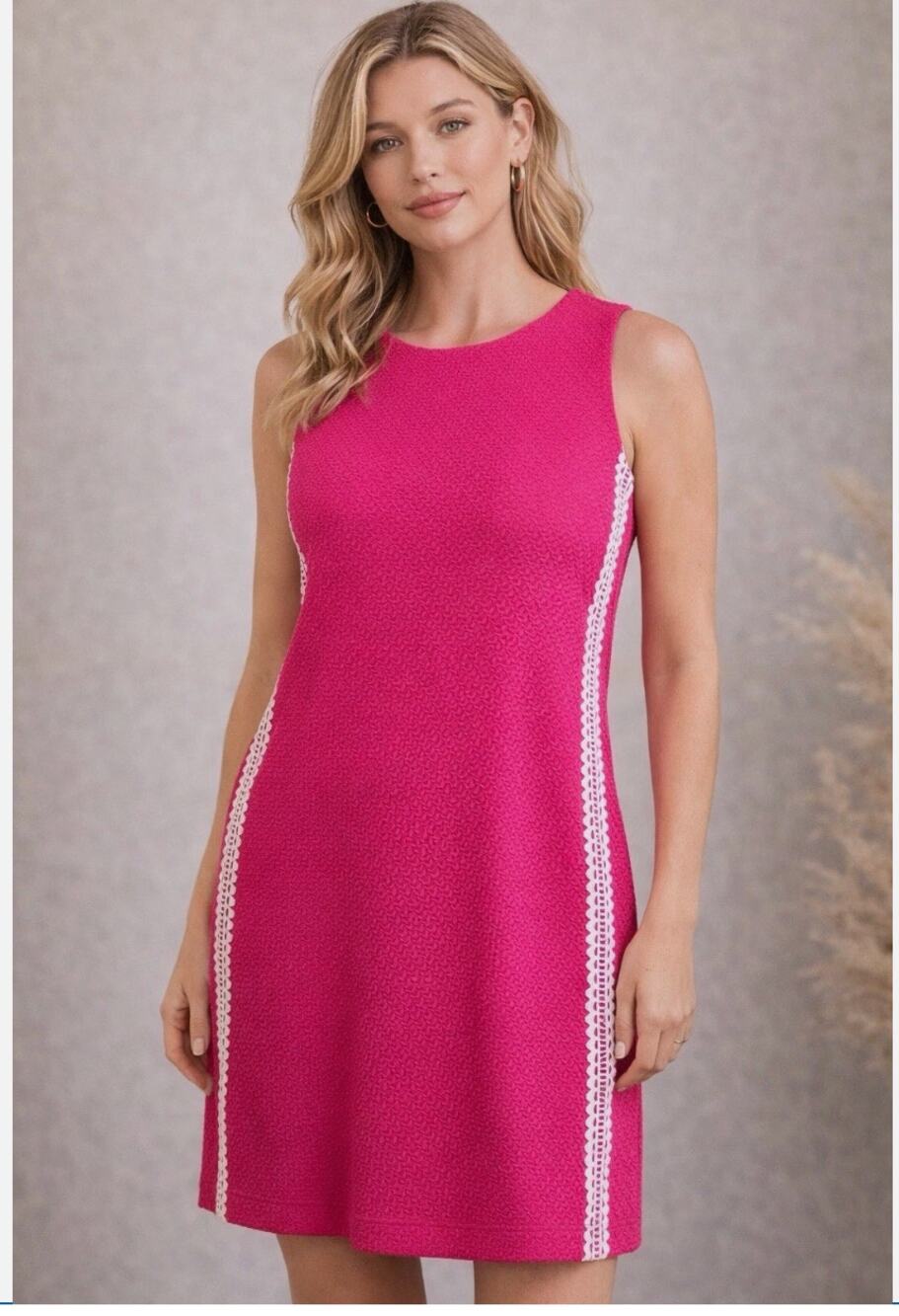 Pappagallo Pink Textured Shift Dress Womens 10 Sleeveless A Line Preppy NWT